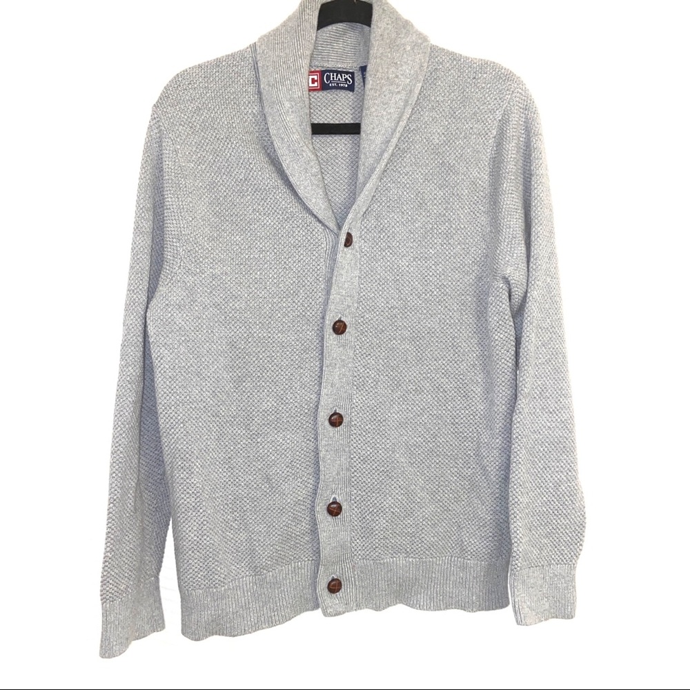 Chaps Grey Button Down Collar Sweater Cardigan